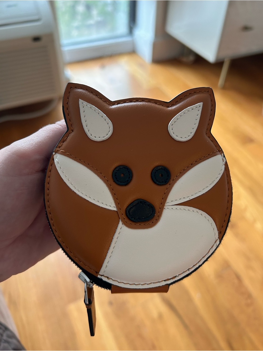 Maison Kitsune Leather Fox Coin Purse Wallet in Brown and White